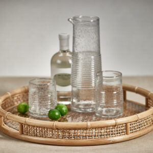 Round Rattan Serving Tray with Glass Insert