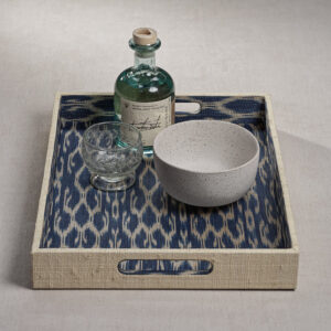 Blue & Natural Ikat Raffia Serving Tray